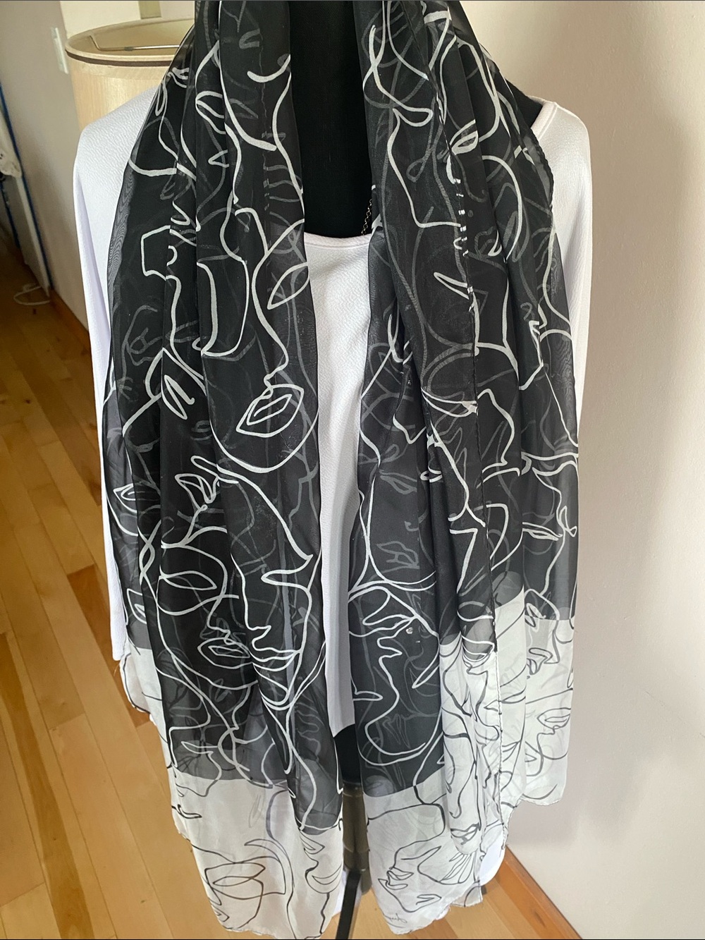 Lightweight Black and White Floral Scarf - Women Accessories